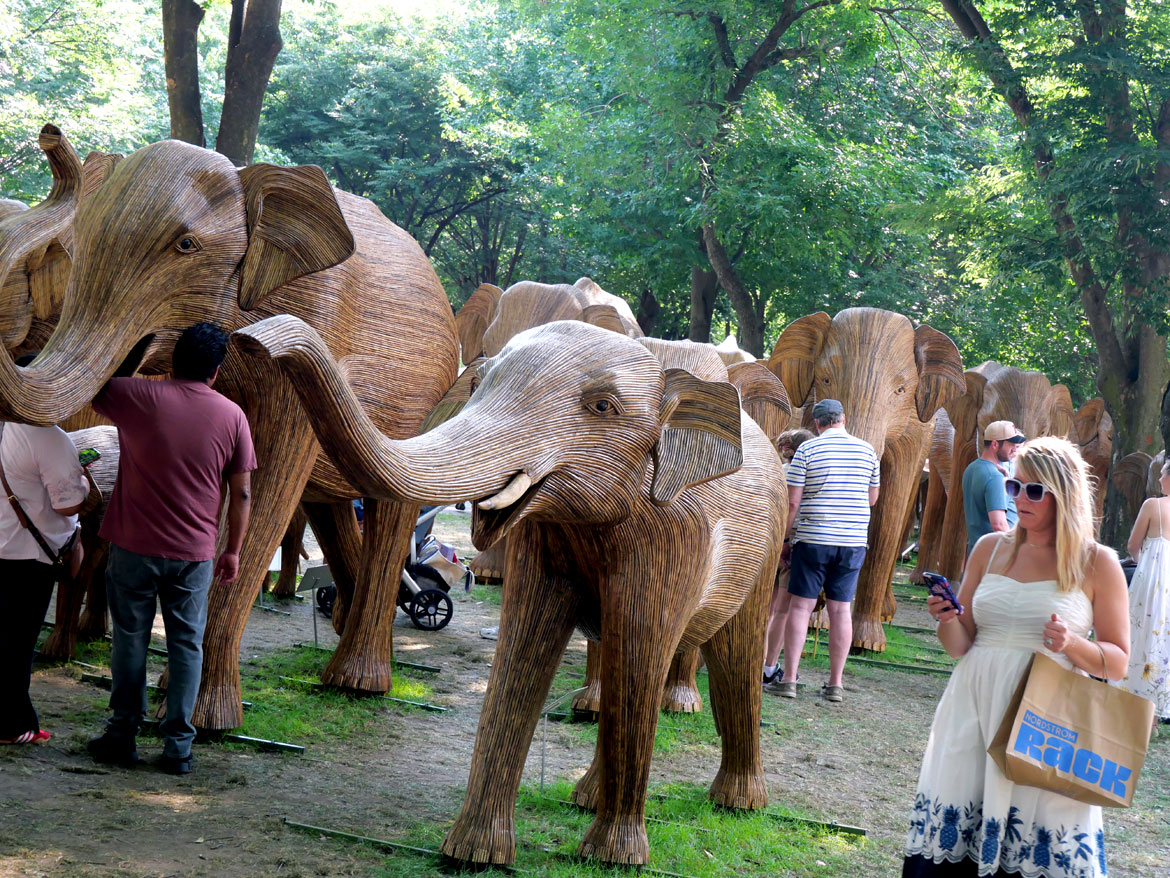 The "Great Elephant Migration" visits Boston’s Commonwealth Avenue Mall, Aug. 9, 2026. (©Greg Cook photo)