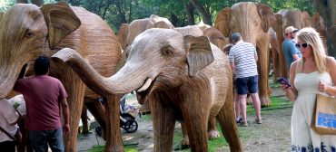 The "Great Elephant Migration" visits Boston’s Commonwealth Avenue Mall, Aug. 9, 2026. (©Greg Cook photo)