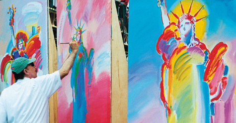 Peter Max painting Statues of Liberty at OpSail in New York City, 2000. (© Peter Max 2010)