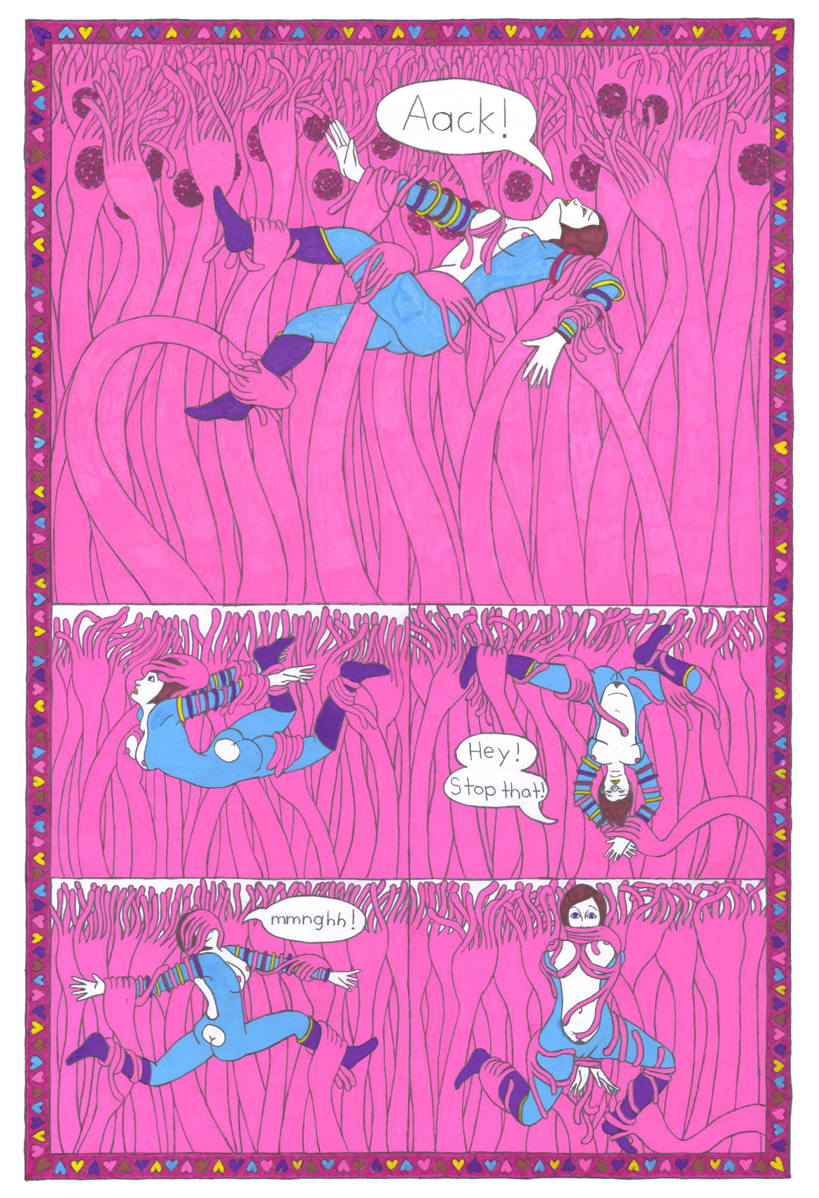 Juliette Collet: "Bobbie Cadet in the Court of the Ladybugs," Page 10, 2026, Acrylic paint and pencil on paper. (Courtesy of the artist and White Columns, New York)