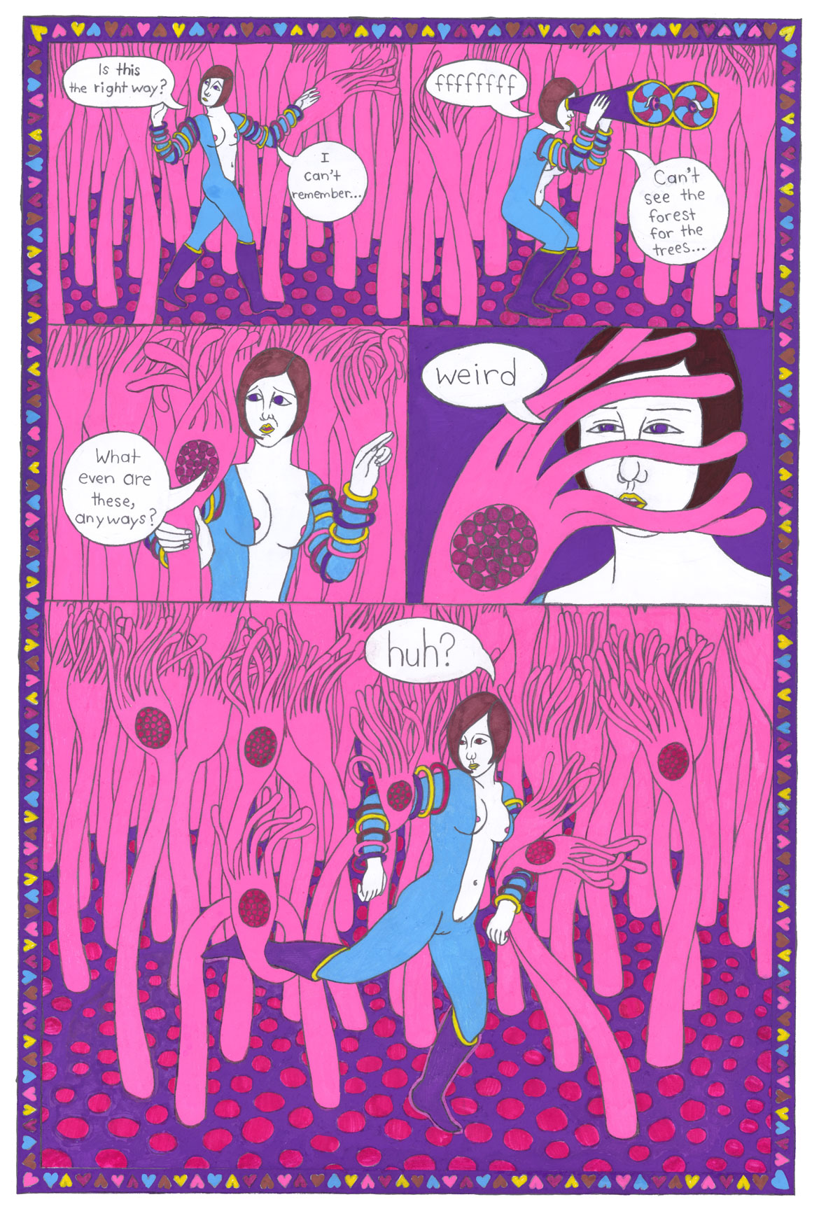 Juliette Collet: "Bobbie Cadet in the Court of the Ladybugs," Page 9, 2026, Acrylic paint and pencil on paper. (Courtesy of the artist and White Columns, New York)