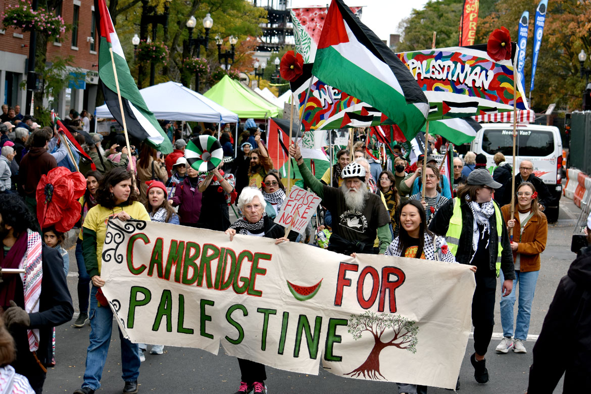 Cambridge For Palestine in the Honk Parade, Sunday, Oct. 11, 2026. (©Greg Cook photo)