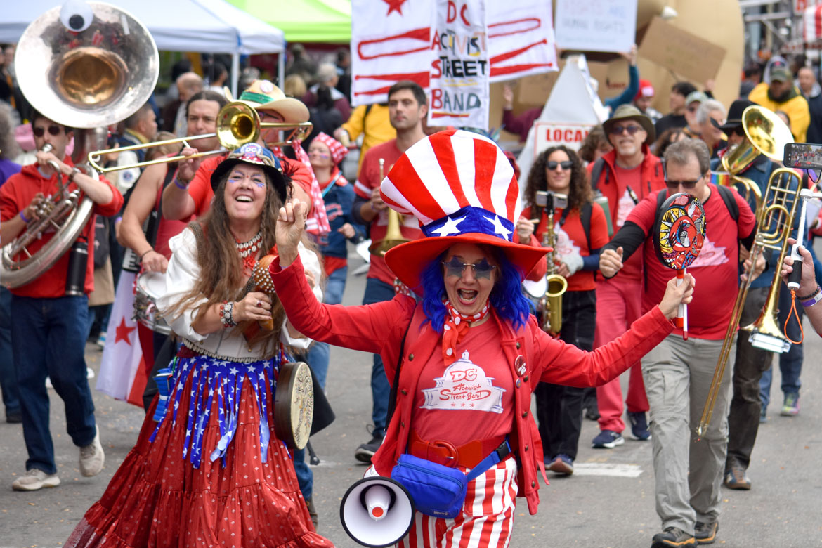 DC Activist Street Band from Washington in Honk Parade, Sunday, Oct. 11, 2026. (©Greg Cook photo)