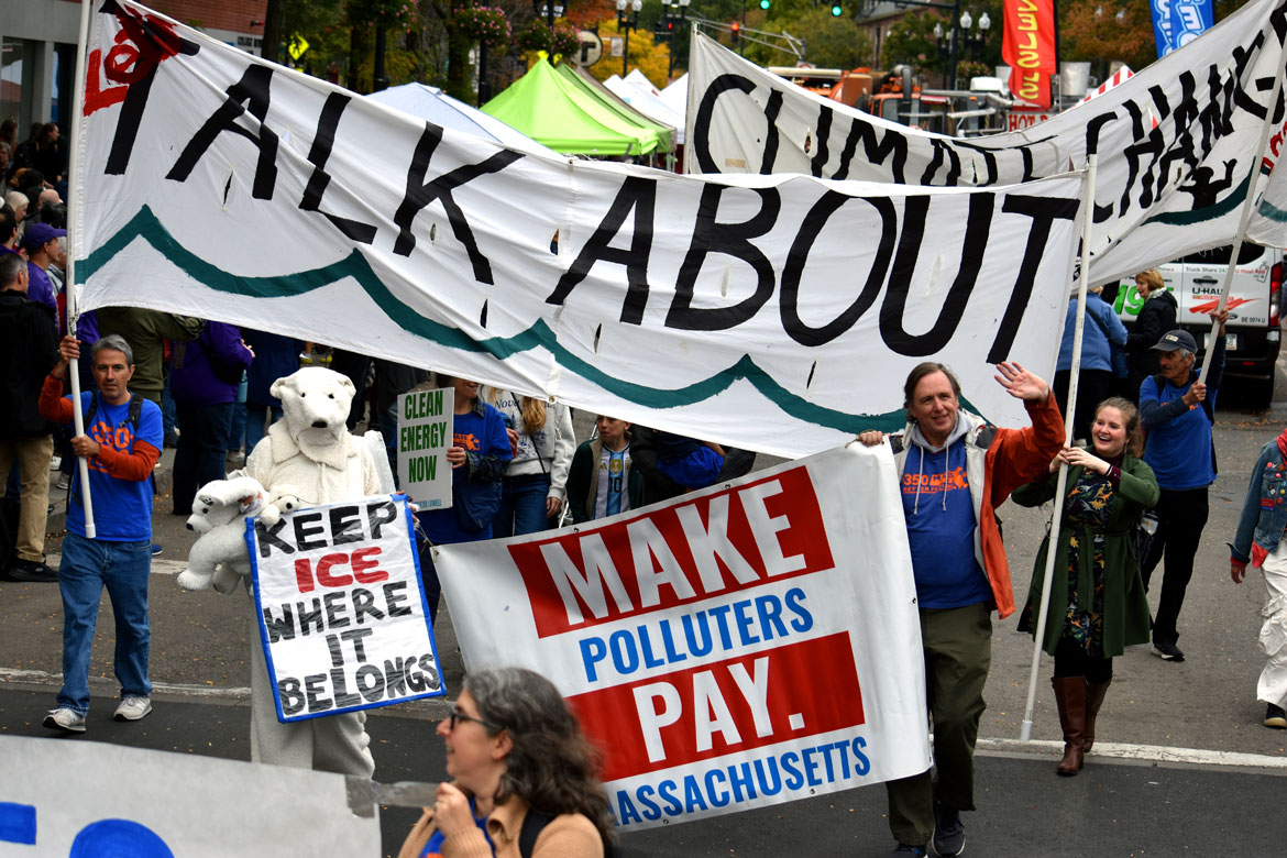 Mass 350.org in Honk Parade, Sunday, Oct. 11, 2026. (©Greg Cook photo)