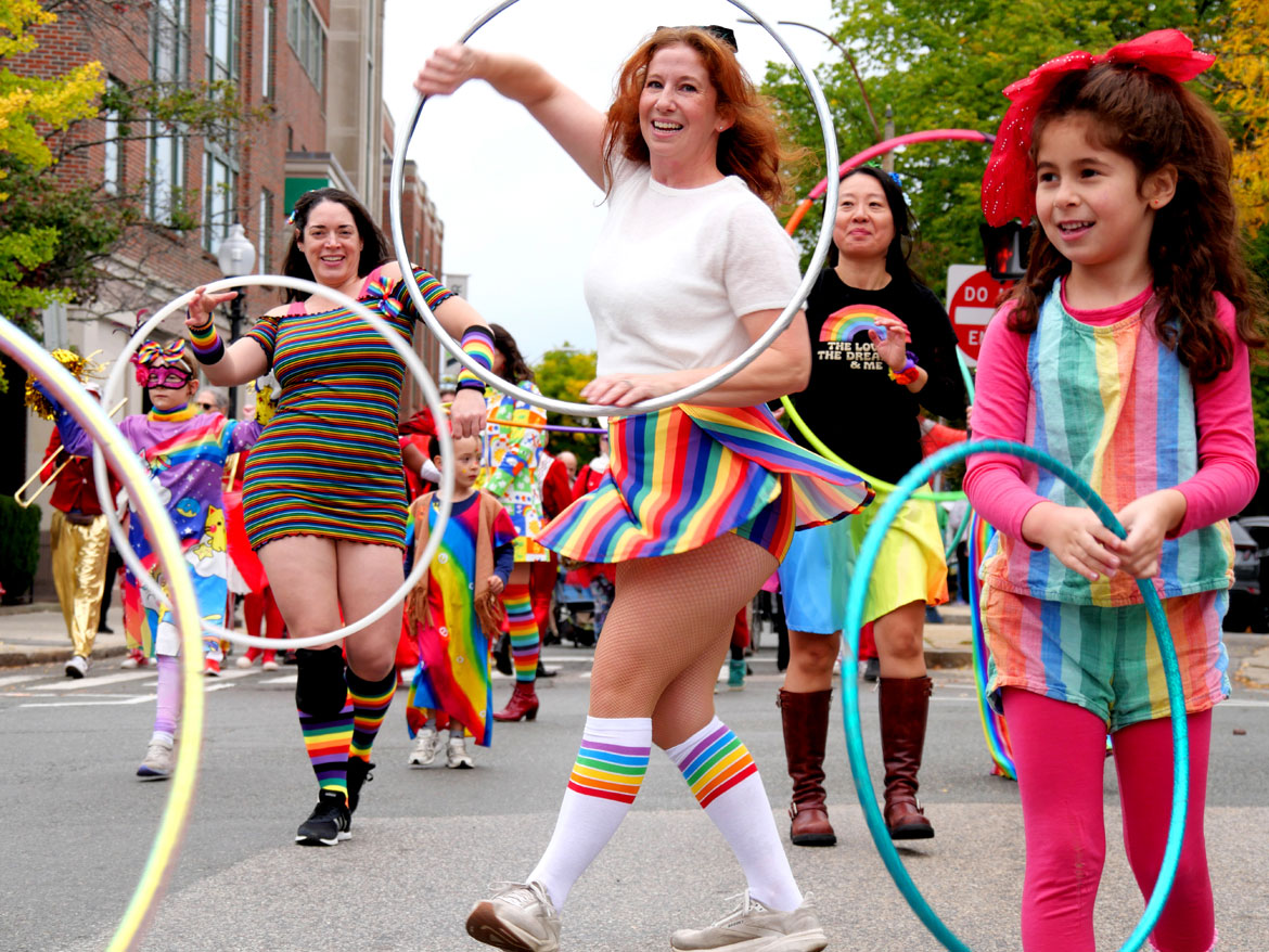 Hula-hoopers in the Honk Parade, Sunday, Oct. 11, 2026. (©Greg Cook photo)
