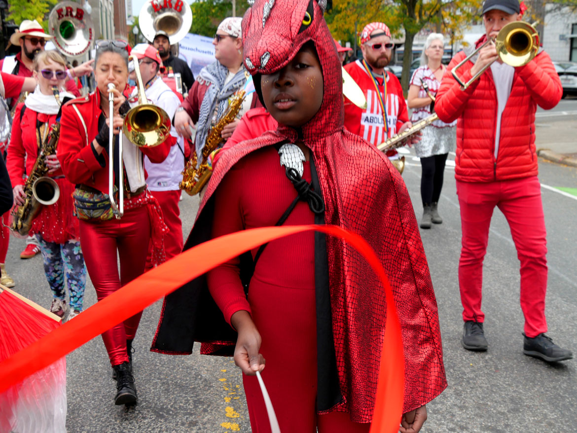 Extraordinary Rendition Band from Providence in the Honk Parade, Sunday, Oct. 11, 2026. (©Greg Cook photo)