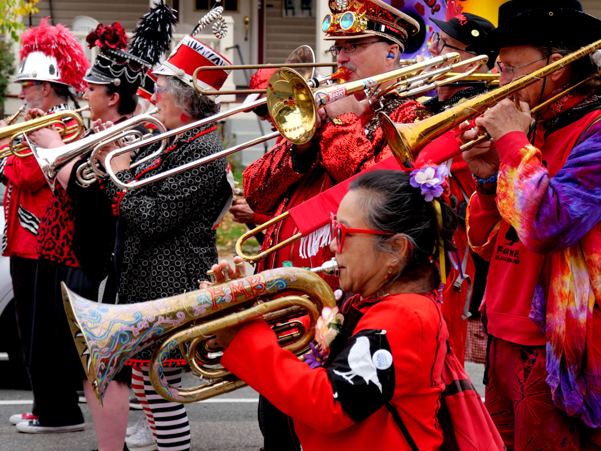 Forward! Marching Band from Madison, Wisconsin, in the Honk Parade, Sunday, Oct. 11, 2026. (©Greg Cook photo)