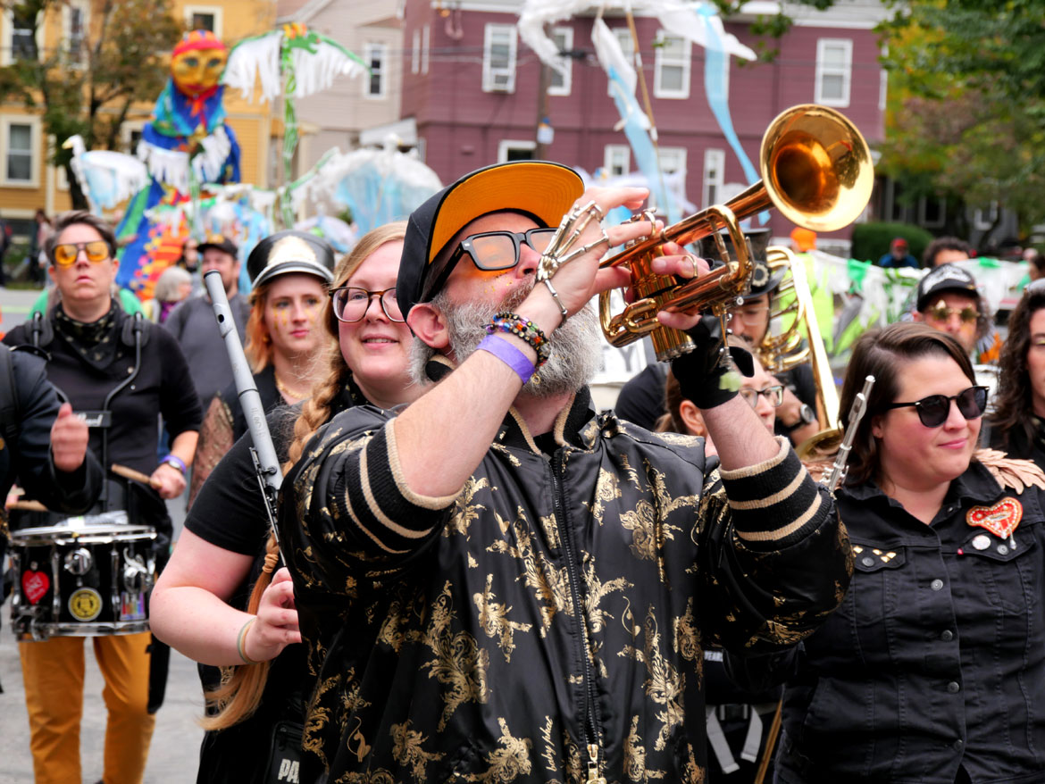 Detroit Party Marching Band in the Honk Parade, Sunday, Oct. 11, 2026. (©Greg Cook photo)