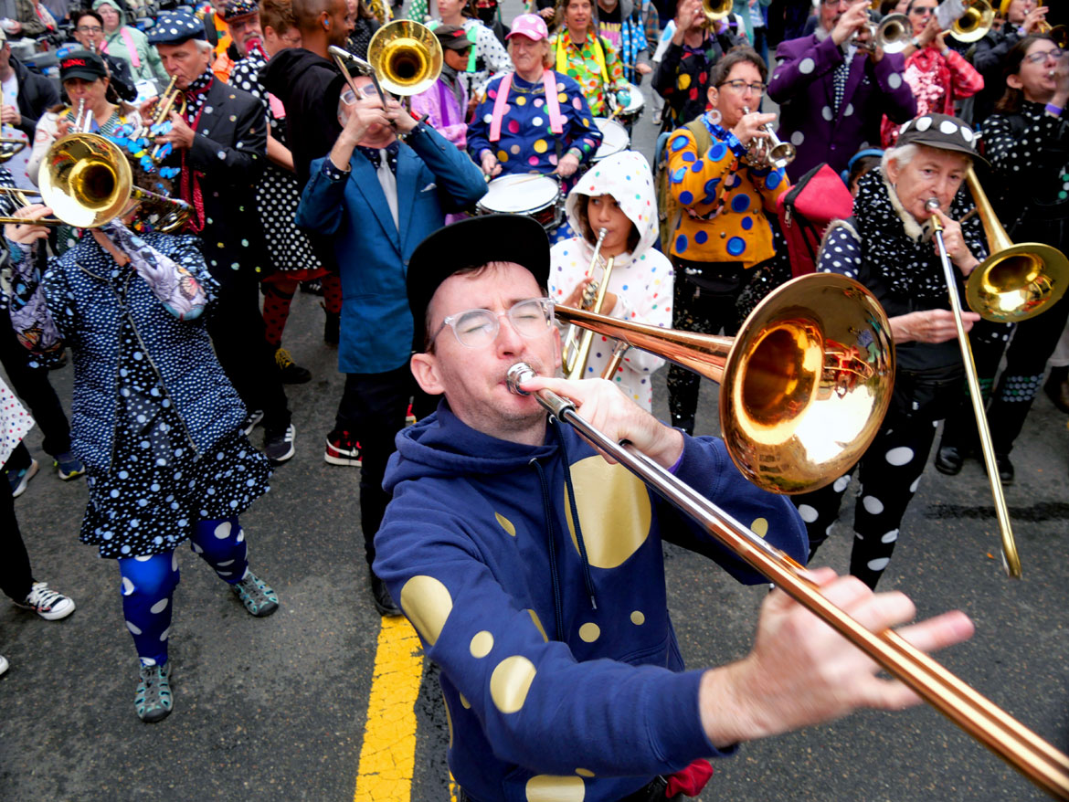 School of Honk from Somerville performs at the Honk Festival, Sunday, Oct. 11, 2026. (©Greg Cook photo)