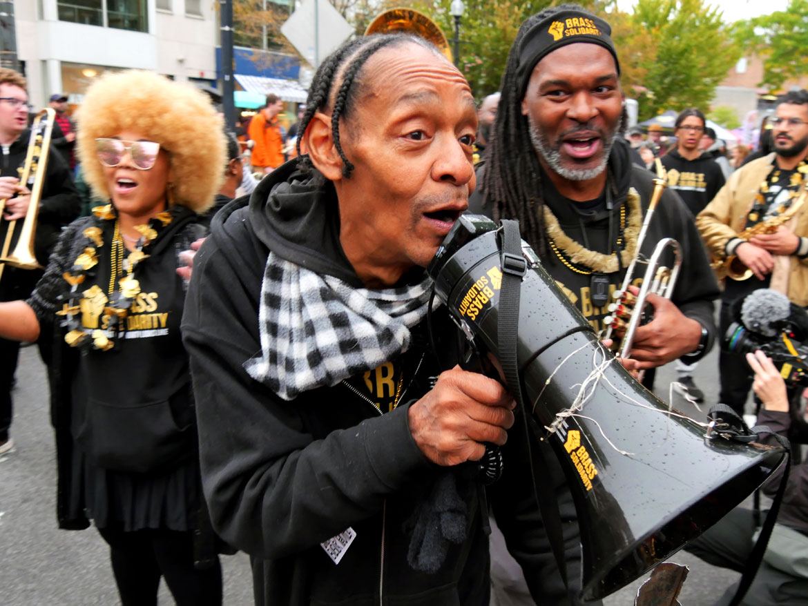 Brass Solidarity from Minneapolis performs at the Honk Festival, Sunday, Oct. 11, 2026. (©Greg Cook photo)