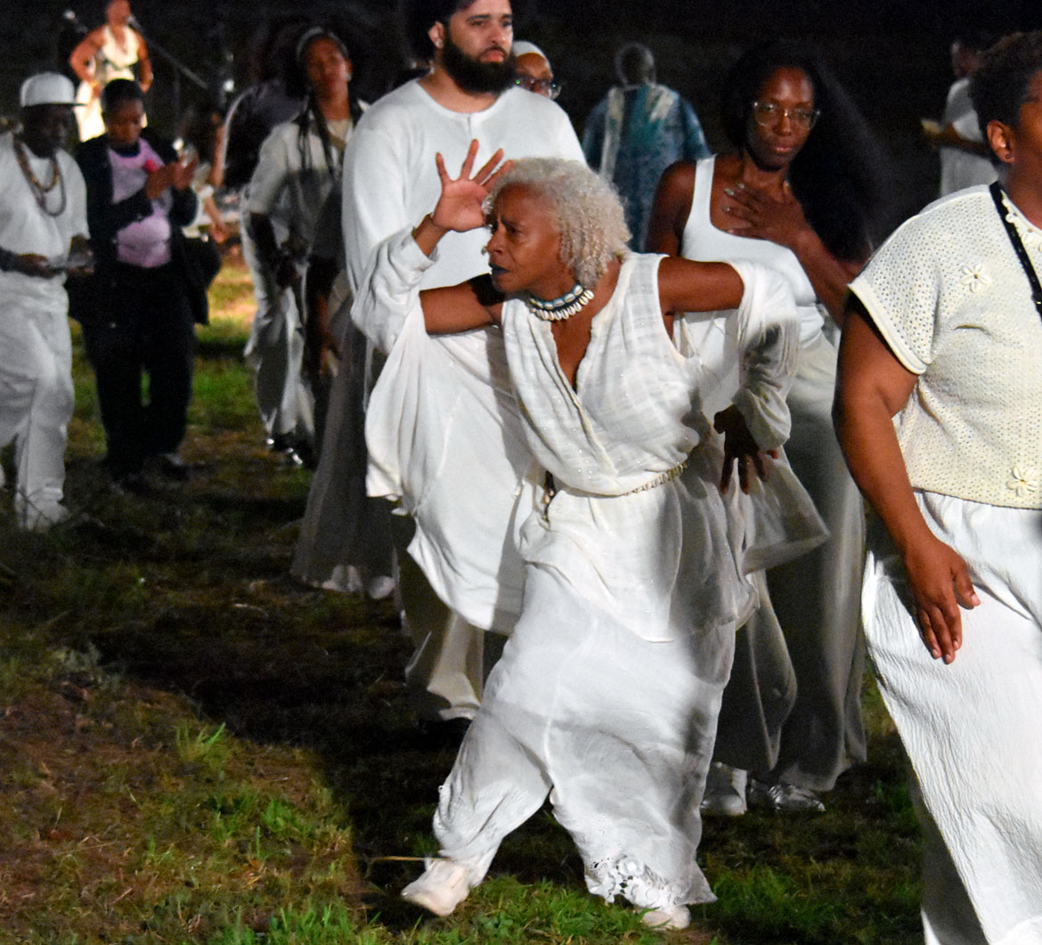 Ring shout during Ife Franklin's "Cabin in the Sky" at Boston's Franklin Park, Oct. 2, 2026. (©Greg Cook photo)
