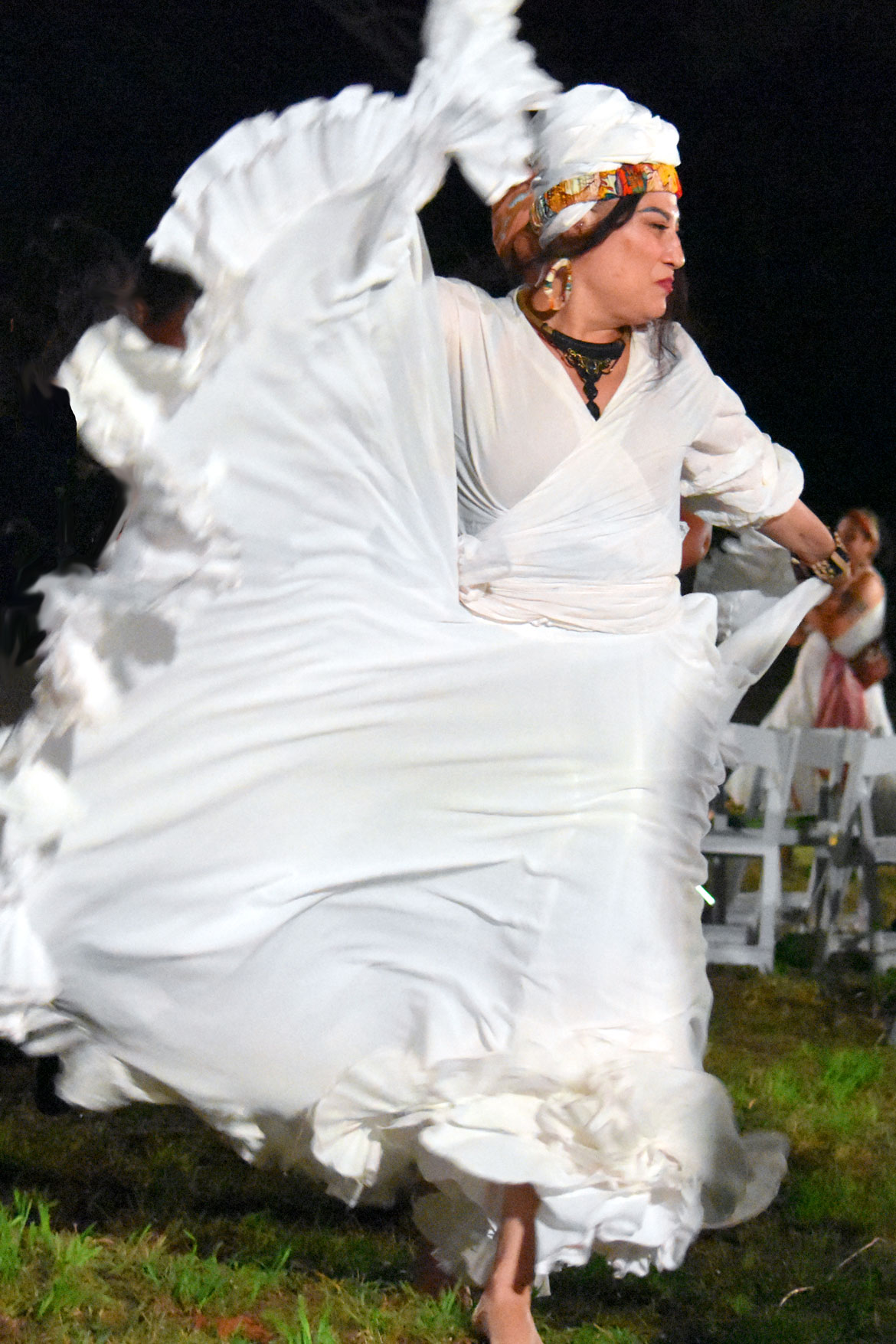 Ring shout during Ife Franklin's "Cabin in the Sky" at Boston's Franklin Park, Oct. 2, 2026. (©Greg Cook photo)