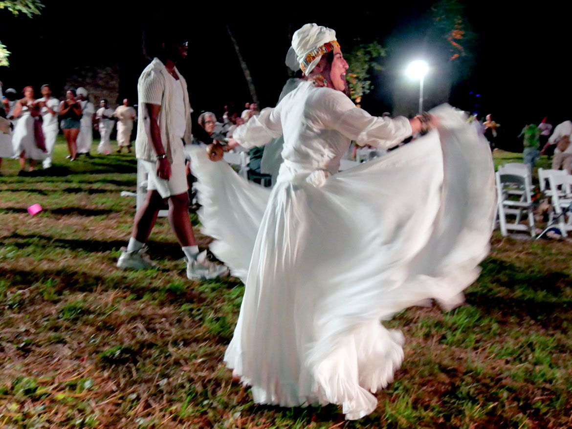 Ring shout during Ife Franklin's "Cabin in the Sky" at Boston's Franklin Park, Oct. 2, 2026. (©Greg Cook photo)